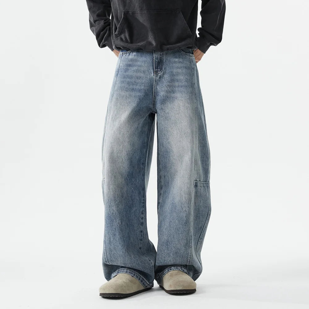Boyfriend Jeans Men High Street Hip Hop Loose Causal Wide Leg Baggy Jeans Trousers Cityboy Blue White Denim Harem Jeans Pant