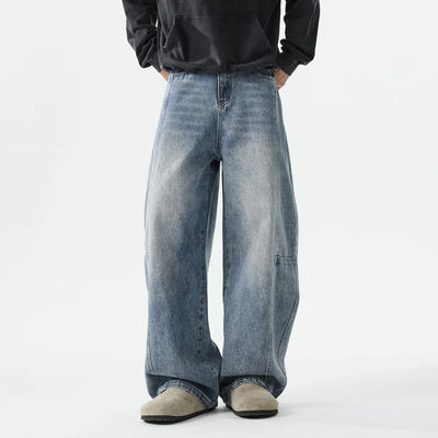 Boyfriend Jeans Men High Street Hip Hop Loose Causal Wide Leg Baggy Jeans Trousers Cityboy Blue White Denim Harem Jeans Pant
