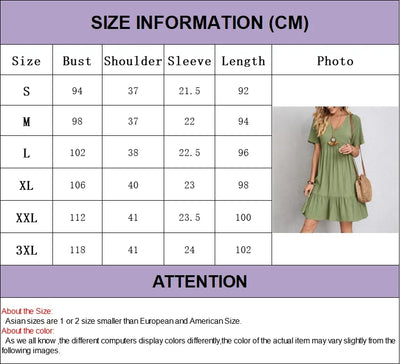 Women Mini Dress Summer Casual Solid V Neck Ruffles A-line Dress Female Fashion Holiday Boho Loose Beach Elegant Dresses Vestido