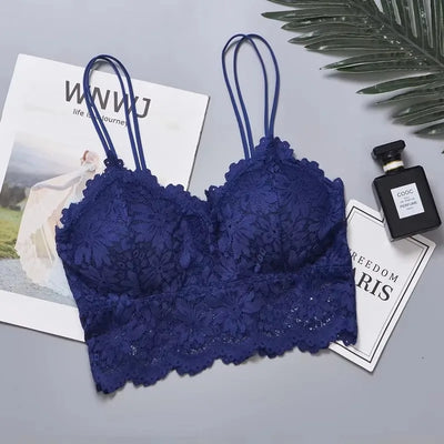 Women's Lace Bra Sexy Hollow Out Flower Underwear Bralette Wireless Push Up Breathable Strap Padded Vest Lingerie