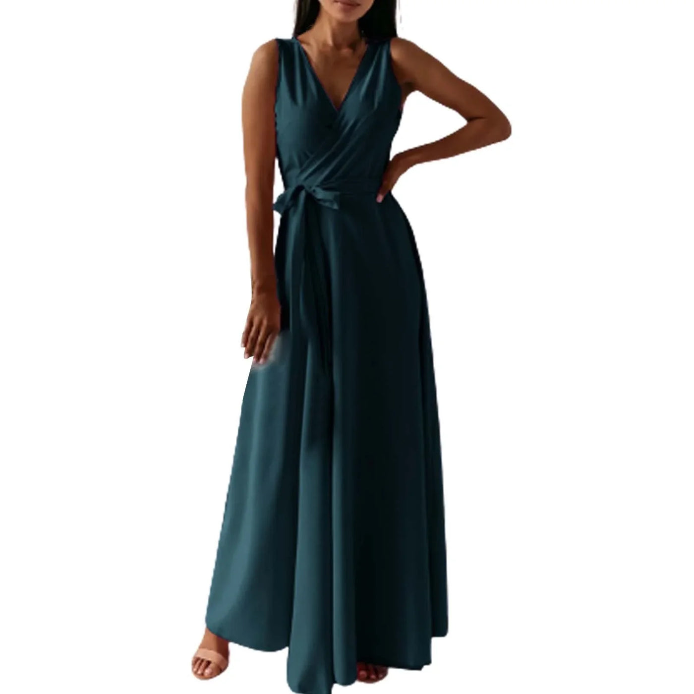 Women's Elegant Solid long dresses Casual Sleeveless High Waist Sexy Evening Formal dresses Fit And Flare Dresses For Women