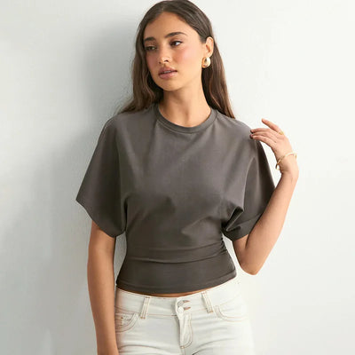 Women's cotton t-shirt summer 2025 baggy crop top French style elegant blouses Sense of design Short sleeve tee casual y25tp031