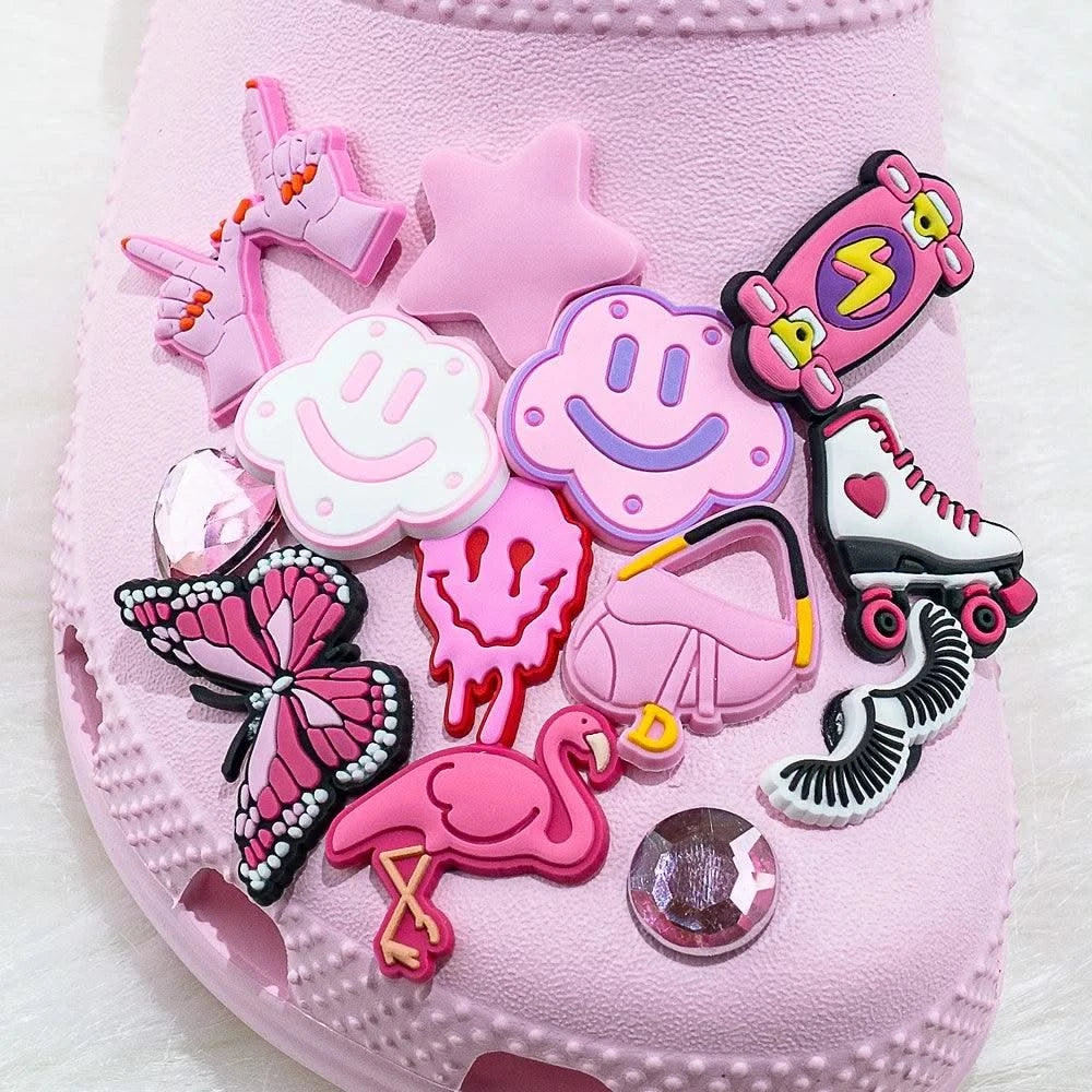 20//50/100pcs Random Pink Shoe Charms for Women Make Up Shoe Decorations Pins for Girls Gifts Sandal Accessories Flamingos