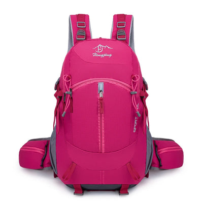 Fashionable and Wear-Resistant Outdoor Travel Backpack, Black and Red Contrasting Color Large-Capacity Mountaineering Bag with Waterproof Cover