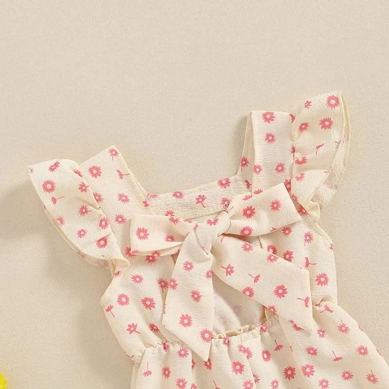 Toddler Kids Clothes Girls Summer Overalls Cotton Floral Print Backless Bowknot Rompers Jumpsuits  Baby Clothing