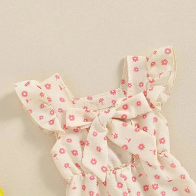 Toddler Kids Clothes Girls Summer Overalls Cotton Floral Print Backless Bowknot Rompers Jumpsuits  Baby Clothing