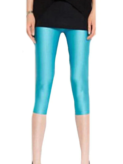 CUHAKCI Fluorescent Color Women Leggings Shiny Leggins Spandex Pants Summer Super Elastic Fitness Capris