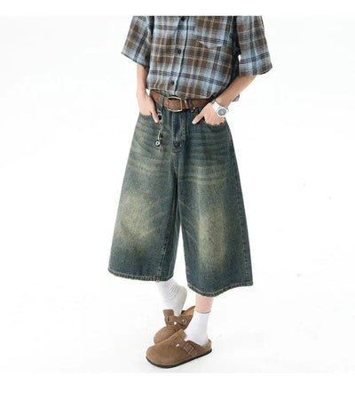 Trendy High-Waisted Wide-Leg Cropped Jeans for Men 2025 Summer Casual Stretch Denim Capri Pants Comfort Fit & Stylish Outfit 8XL