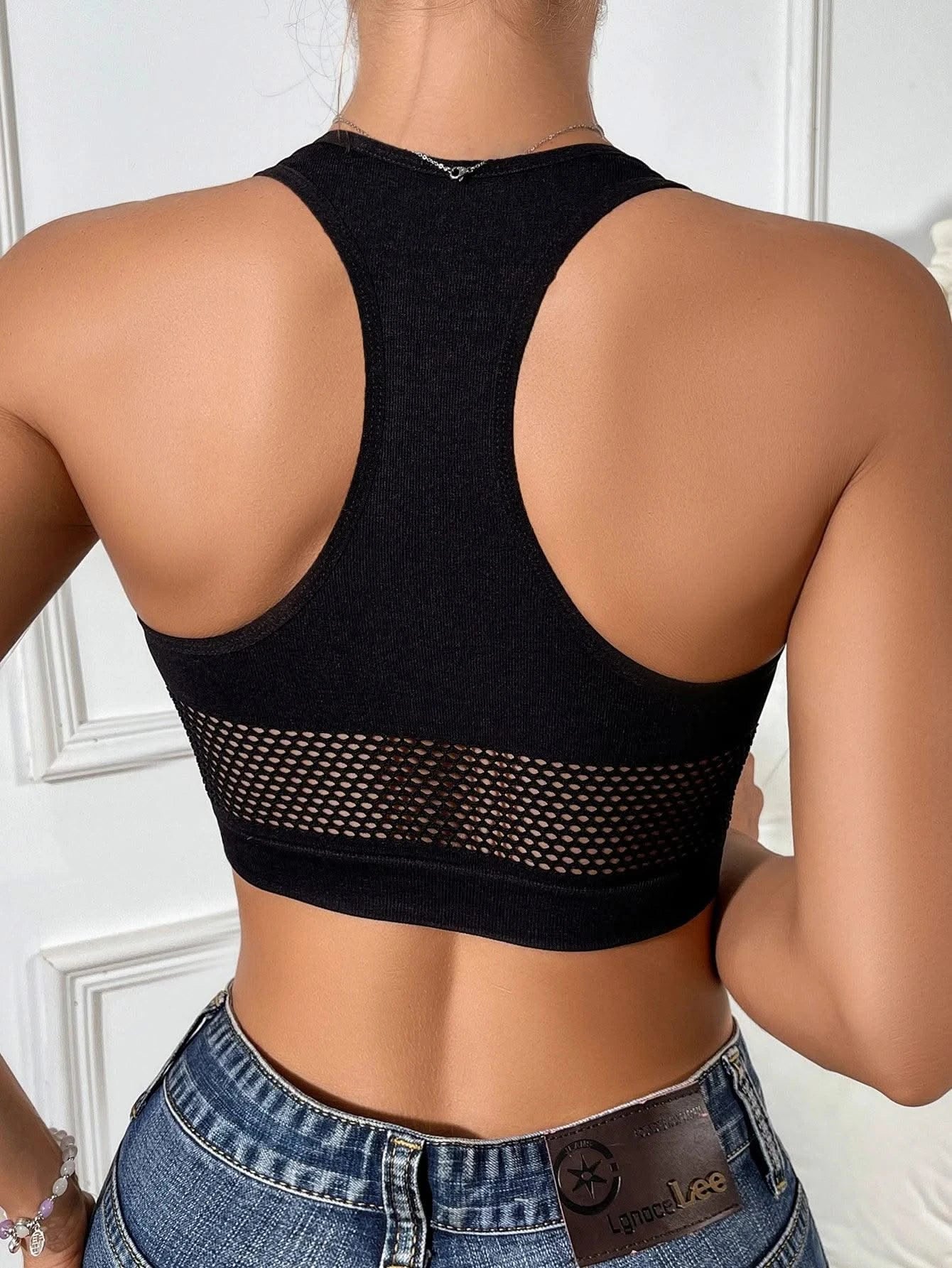 Women Sexy Tank Tops Fishnet Hollow Out Sports Off Shoulder Crop