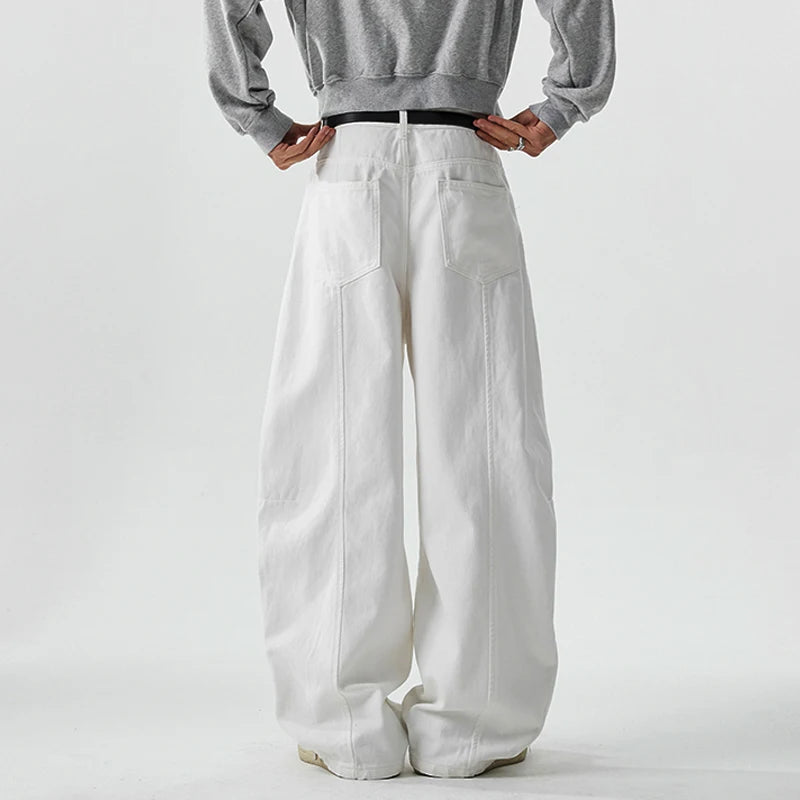 Boyfriend Jeans Men High Street Hip Hop Loose Causal Wide Leg Baggy Jeans Trousers Cityboy Blue White Denim Harem Jeans Pant