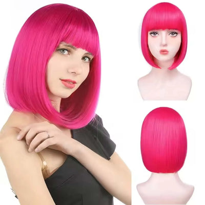 Short Bob Wig with Bangs 12 Inch Short Synthetic Bob Wigs Bangs for Women Natural Looking for Daily Use (Natural Black)