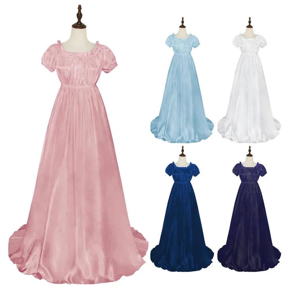 Medieval Dress Women Off Shoulder Renaissance Victorian Regency Dress Costume Wench Retro Gown Halloween For Women Pink Blue