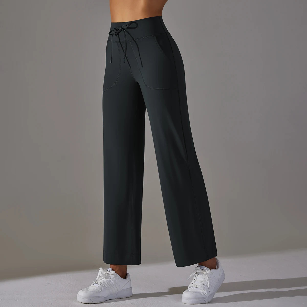 Wide Leg Pants With Pockets Women's Loose Yoga High Waist Legging Drawstring Outdoor Casual Jogging Gym Sports Flare Pants