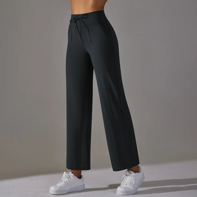 Wide Leg Pants With Pockets Women's Loose Yoga High Waist Legging Drawstring Outdoor Casual Jogging Gym Sports Flare Pants