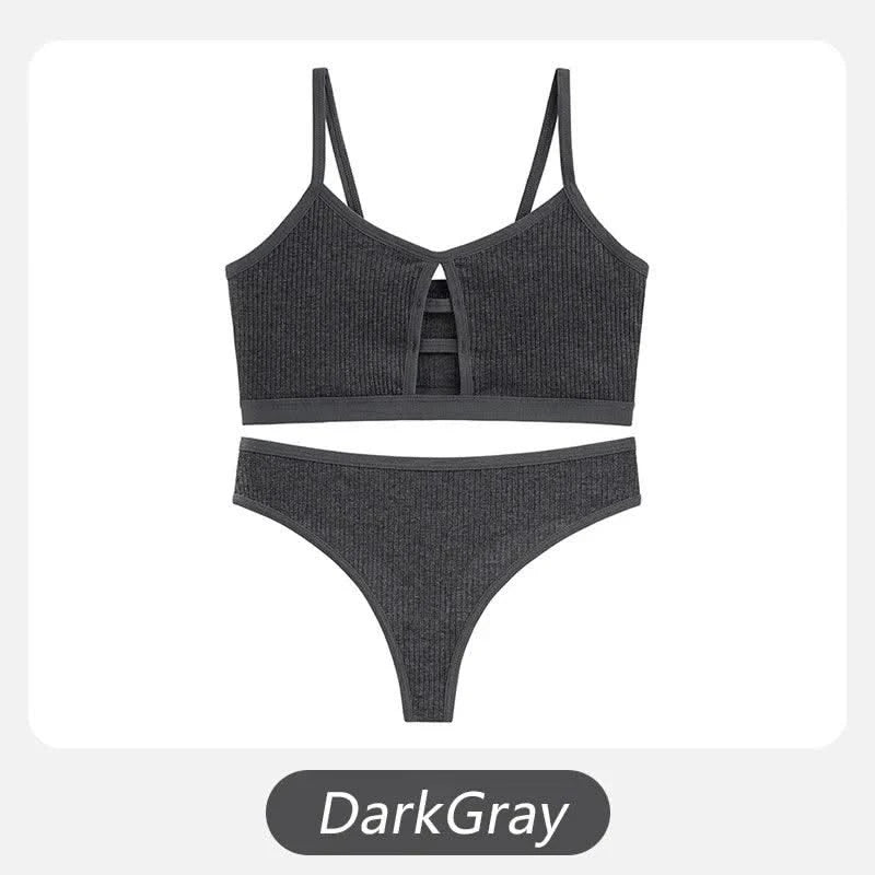 Wireless Cotton Bras for Women Threaded Cotton Wrap Underwear Triangle Cotton Bra Stretch Thin Unpadded Bra and Panties Set