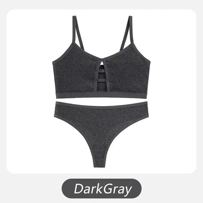 Wireless Cotton Bras for Women Threaded Cotton Wrap Underwear Triangle Cotton Bra Stretch Thin Unpadded Bra and Panties Set