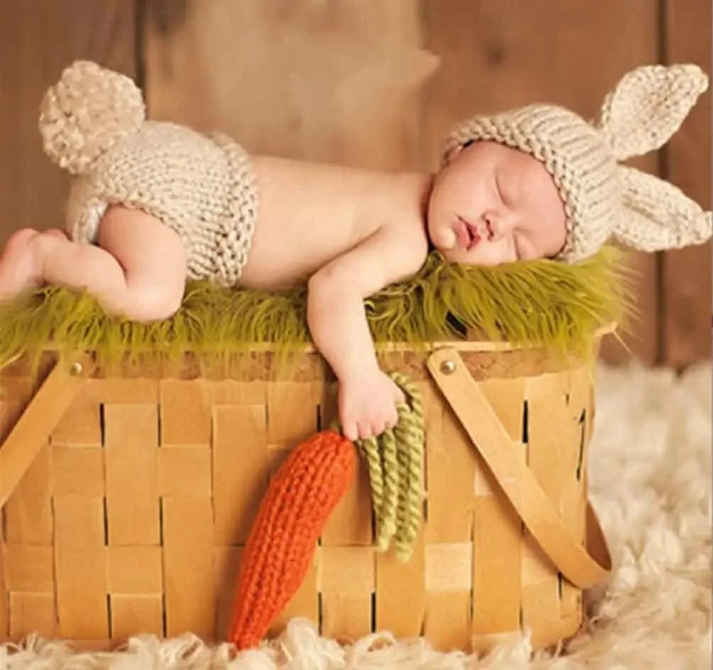Bunny Rabbit Crochet Knitted Photography Props| Newborn Baby Outfits| Hat, Diaper Pants Costume| Unisex Infant