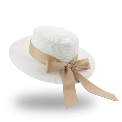 Bucket Hat Beach Summer Straw Hats for Women Flat Top Ribbon Bowknot Elegant Luxury Straw Women Summer Hats Sombreros De Mujer
