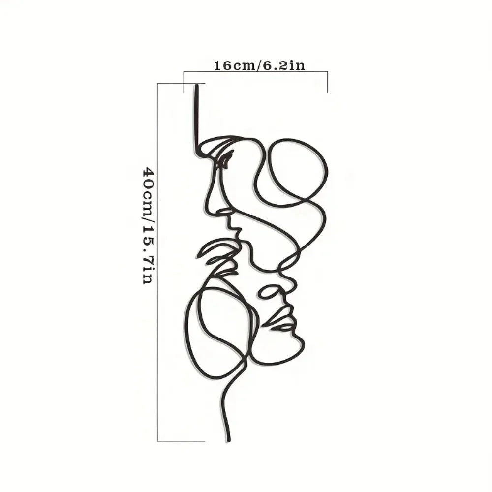 New Metal Wall Art Minimalist - Facial Line Wall Decor, Abstract Black Iron Sculpture for Modern Home Hanging Decor