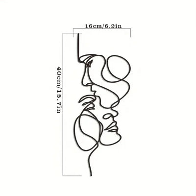 New Metal Wall Art Minimalist - Facial Line Wall Decor, Abstract Black Iron Sculpture for Modern Home Hanging Decor