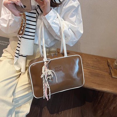 Designer Bowling Tote Women's Oversized Shoulder Bag, High-Capacity Office Handbag, Fashionable Minimalist Crossbody Purse