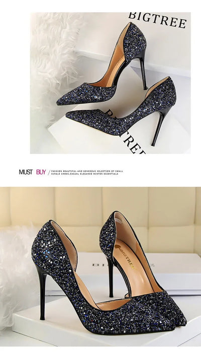 BIGTREE Shoes Champagne Women Pumps Sequin Wedding Shoes Stiletto High Heels Women Shoes Luxury Party Shoes Pumps Plus Size 43