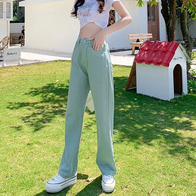 Loose Straight Cylinder Women Jeans High Waist Slimming Long Pants Trendy Cotton Fabric Comfortable Casual Style