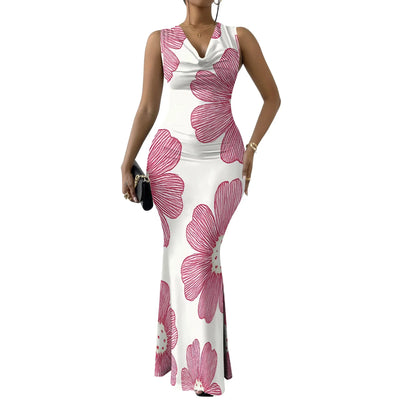 Women's Summer Rehearsal Dinner Dresses for Bride Sexy Floral Bodycon Dress Mermaid Elegant Sleeveless V Neck Formal Maxi Dresse