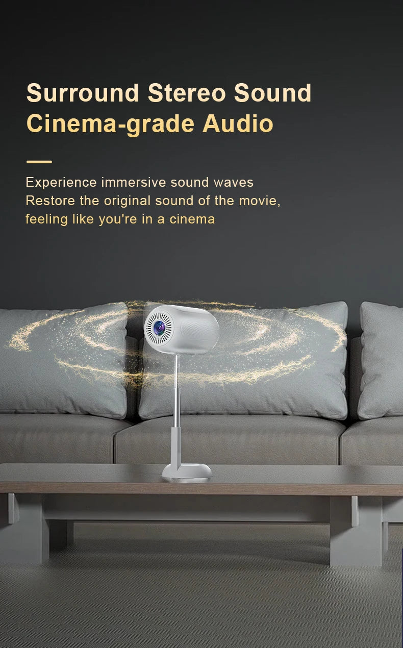 Portable Mini  Android Projector Support 4K  1080p Integrated 90°Adjustable Stand Hight Adjustment WiFi Bluetooth  ,Model:TS6