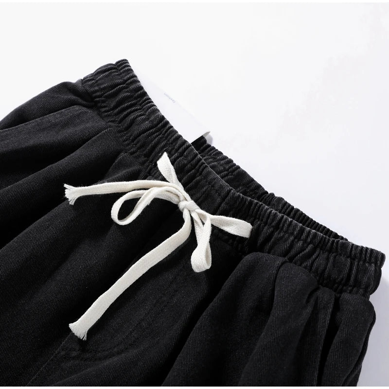 Denim Trousers For Men Adjustable Drawstring Y2k Versatile Baggy Cargo Jeans Men's Hippie Jogging Wide leg Pants Male Streetwear