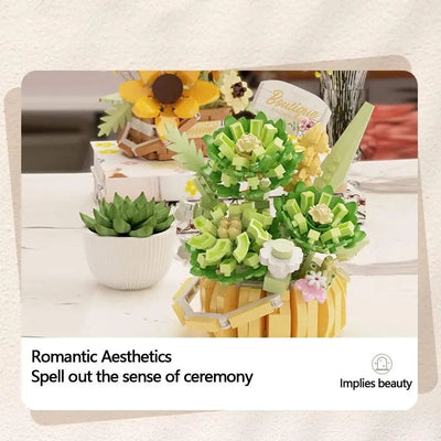 Garden Romantic Bricks DIY Potted Plants Model Bag Eternal Basket Bonsai Flower Succulents Building Blocks