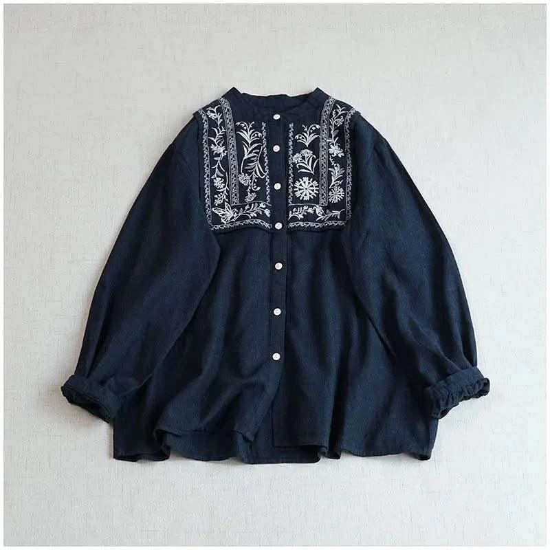 Cotton Linen Floral Embroidery Blouses Shirts For Women Tops Loose Oversize Lantern Long Sleeve Casual Boho Beach Summer Blusas