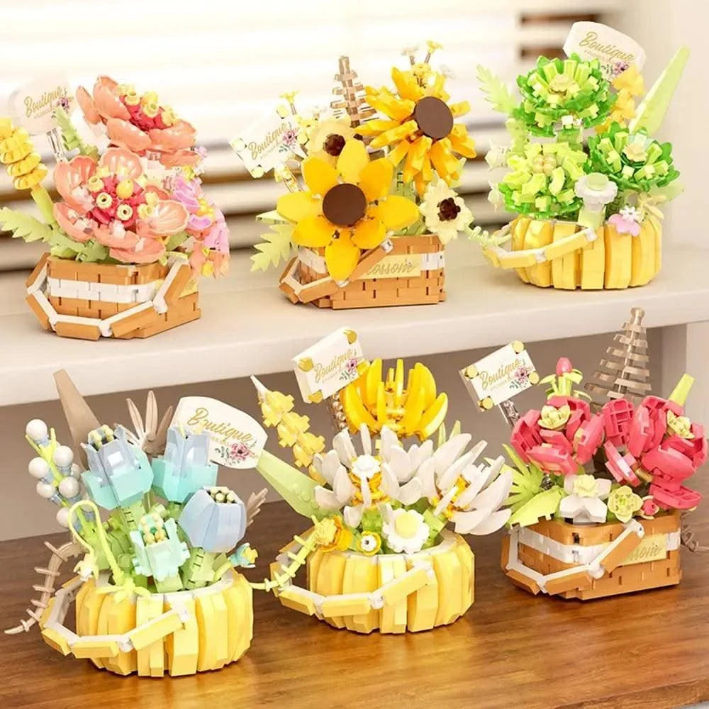 Garden Romantic Bricks DIY Potted Plants Model Bag Eternal Basket Bonsai Flower Succulents Building Blocks