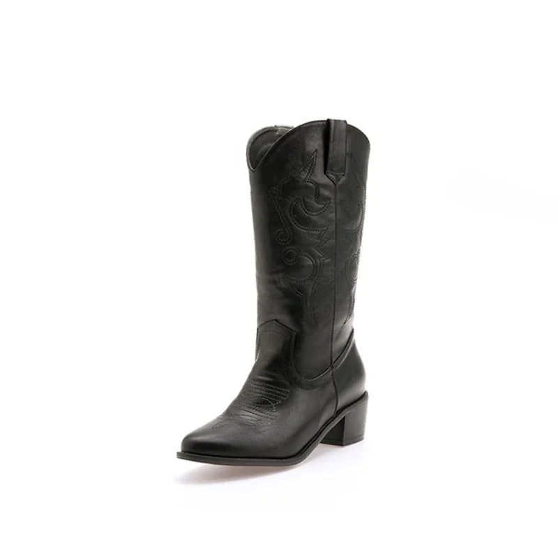 New Women Boots Winter High Top Western Outdoors Cowboy Boots Fashion Ankle Boots Embroidered Printed Casual High Top Shoes 906