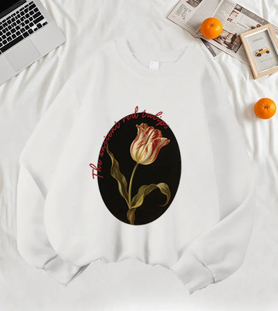 The Ancient Red Twlipws Design Women Sweatshirt Soft Warm Tops Fleece All-Match Pullover Crewneck Casual Sportswear For Woman