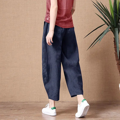 Oversize Pants Summer Thin Nine Points Loose Korean Fashion Women's Clothing Cotton Linen Middle Waist All-match Women's Pants