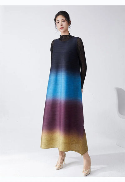 Womens Dresses Evening Dresses Ladies' Lssey Miyake Dress's High Sense Wear 2025 New Gradient Sleeveless Loose Long Dress Tide