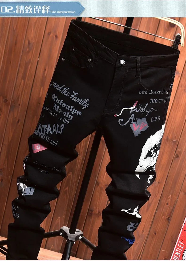 2025 new men's printing  jeans slim fit jeans men Fashion Classic Denim Skinny Jeans Male men's casual High Quality Trousers