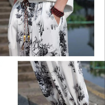 Men's Floral Wide Leg Casual Harem Japanese Yoga Harem Pants Hip hop Joggers Baggy Trousers for Men Summer Streetwaer M-XXXXXL