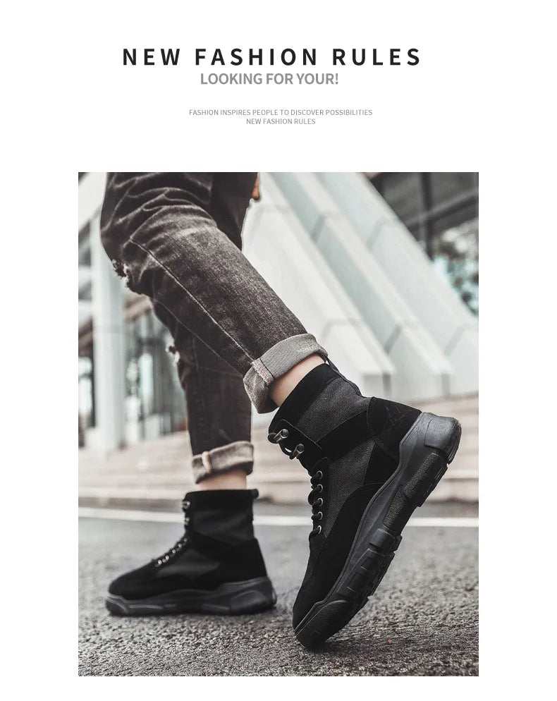 Outdoor Training Men's Tactical Boots High-Top Desert Shoes Camouflage Climbing Hiking Shoes for Men Canvas Platform Ankle Boots
