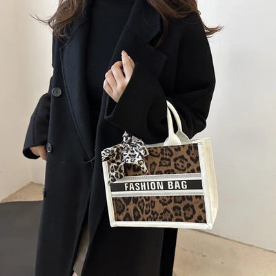 Fashion Leopard Print Top-handle Bags For Women, Bow Ribbon Decoration Designer Handbags Ladies Casual Tote