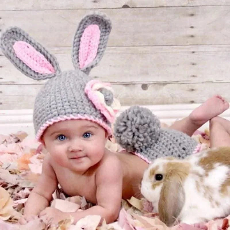 Bunny Rabbit Crochet Knitted Photography Props| Newborn Baby Outfits| Hat, Diaper Pants Costume| Unisex Infant