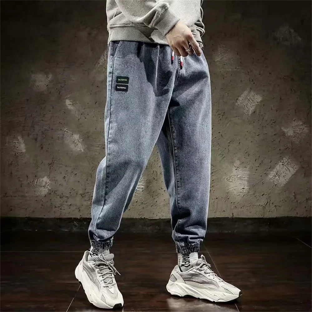 Spring Designer Fashion Men Jeans Retro Black Gray Vintage Casual Denim Harem Pants Ripped Jeans Men Wide Leg Taper Men Jeans