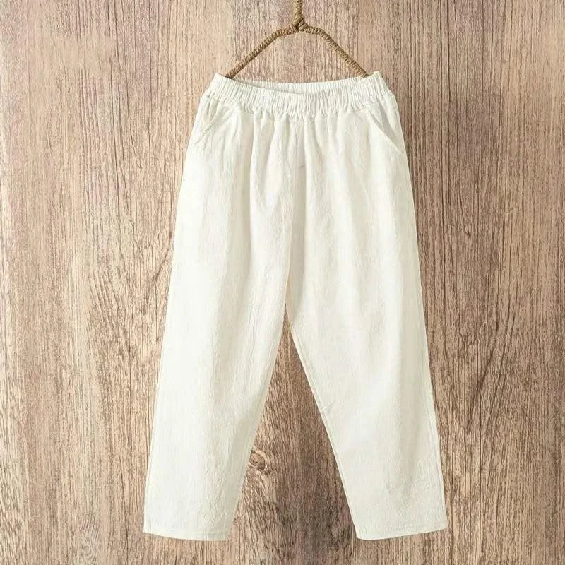 Activewear Women Summer Elastic Waist Cotton Linen Pants