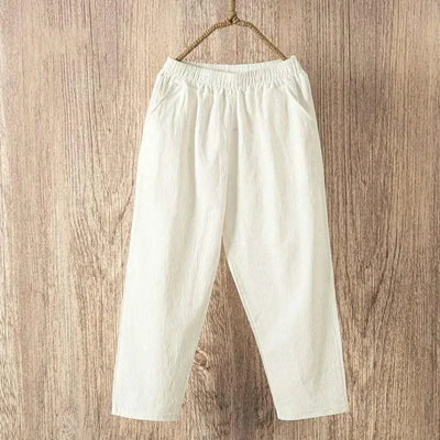 Activewear Women Summer Elastic Waist Cotton Linen Pants