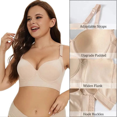 Dimmkof Full Back Coverage Push up Bras Women's Hide Back Fat Deep Cup Shapewear Fat Smoothing Uplift Underwire Bra For Big Bust