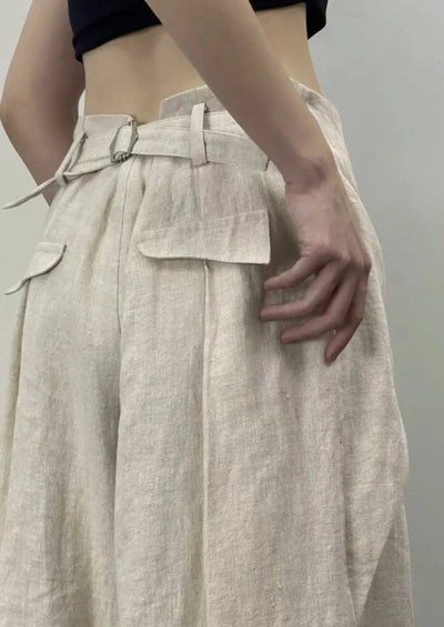 Streetwear Wide Leg Pants Women Fashion Pleated Linen Baggy Pants Summer Korean High Waist Casual Design Straight Trousers New