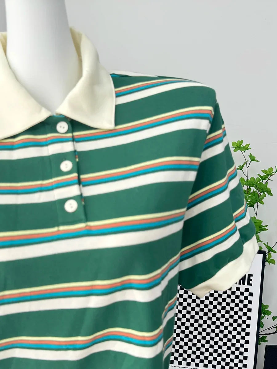 Hirsionsan Polo Neck T Shirt Women Soft Chic Tees 95% Cotton Jumper Clothes Loose Casual Pullover 2025 Summer New Crop Tops