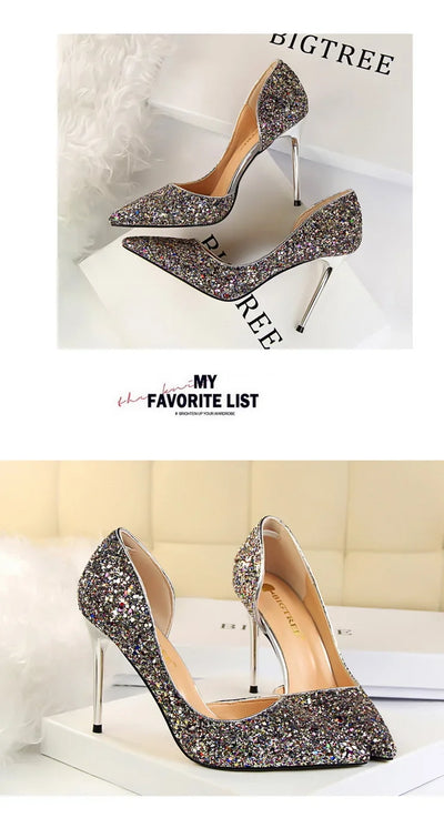 BIGTREE Shoes Champagne Women Pumps Sequin Wedding Shoes Stiletto High Heels Women Shoes Luxury Party Shoes Pumps Plus Size 43