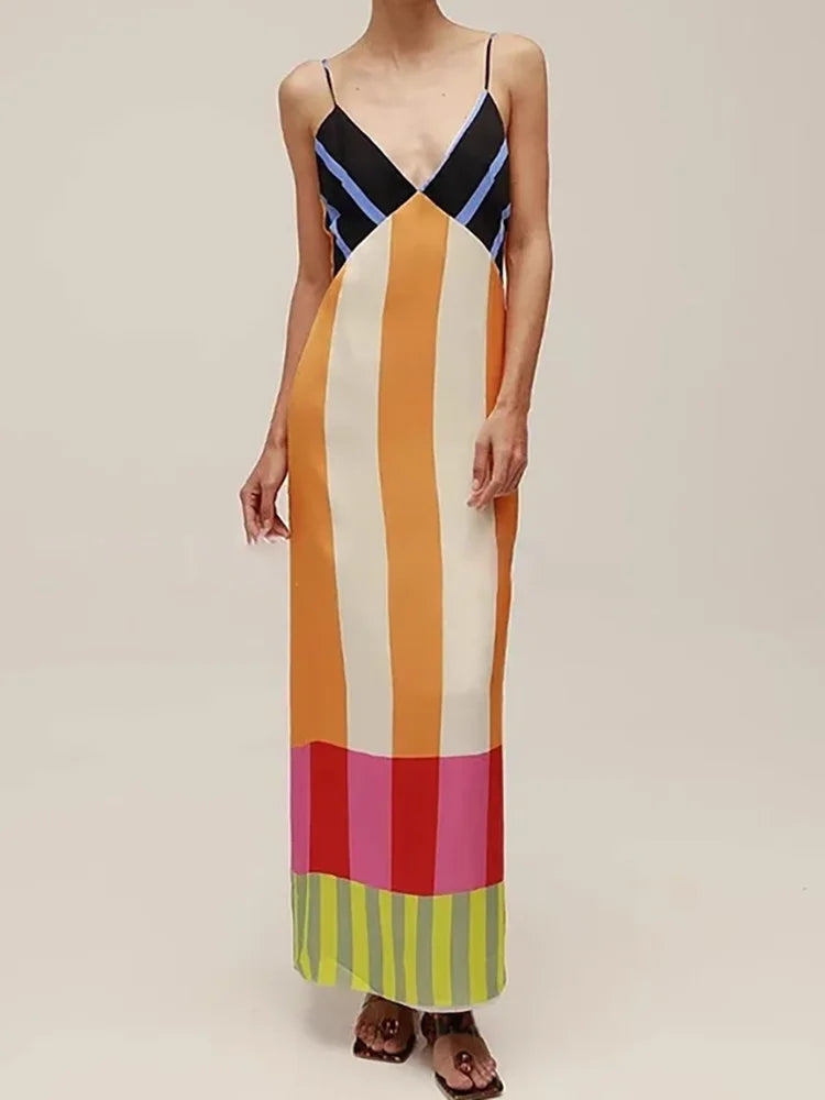 Women Loungewear Fashion Backless Maxi Dress Summer Print Holiday Sleeveless Deep V-Neck Elegant Ladies Party Dress Dropshipping